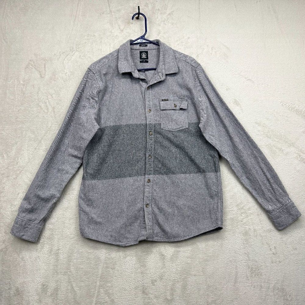 Volcom Men's Slim Fit Heavy Gray Flannel Button Up Long Sleeve Shirt Sz Large L